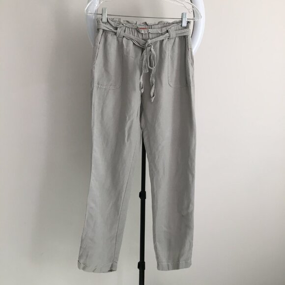 CARTONNIER Anthropologie Gray Ruffle Waist Pull On Belted Pant - Picture 1 of 12